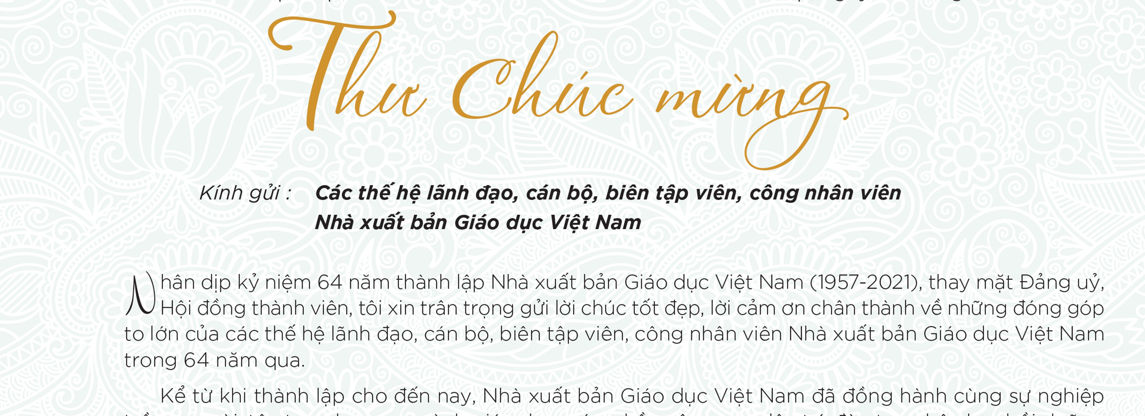 Thư chúc mừng nhân kỷ niệm 64 năm thành lập Nhà xuất bản Giáo dục Việt Nam
